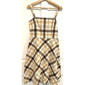 ANN TAYLOR - W sz 6 (small) Beige brown Cream PLAID cotton sleeveless Sundress